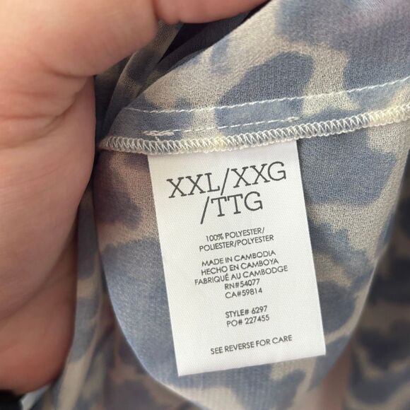 Cabi Blue Animal Print Pounce Blouse sheer size XXL - Picture 4 of 5